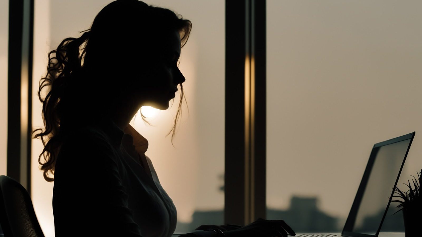 silhouette of a woman working at a laptop in office Foto: Oleg/AdobeStock